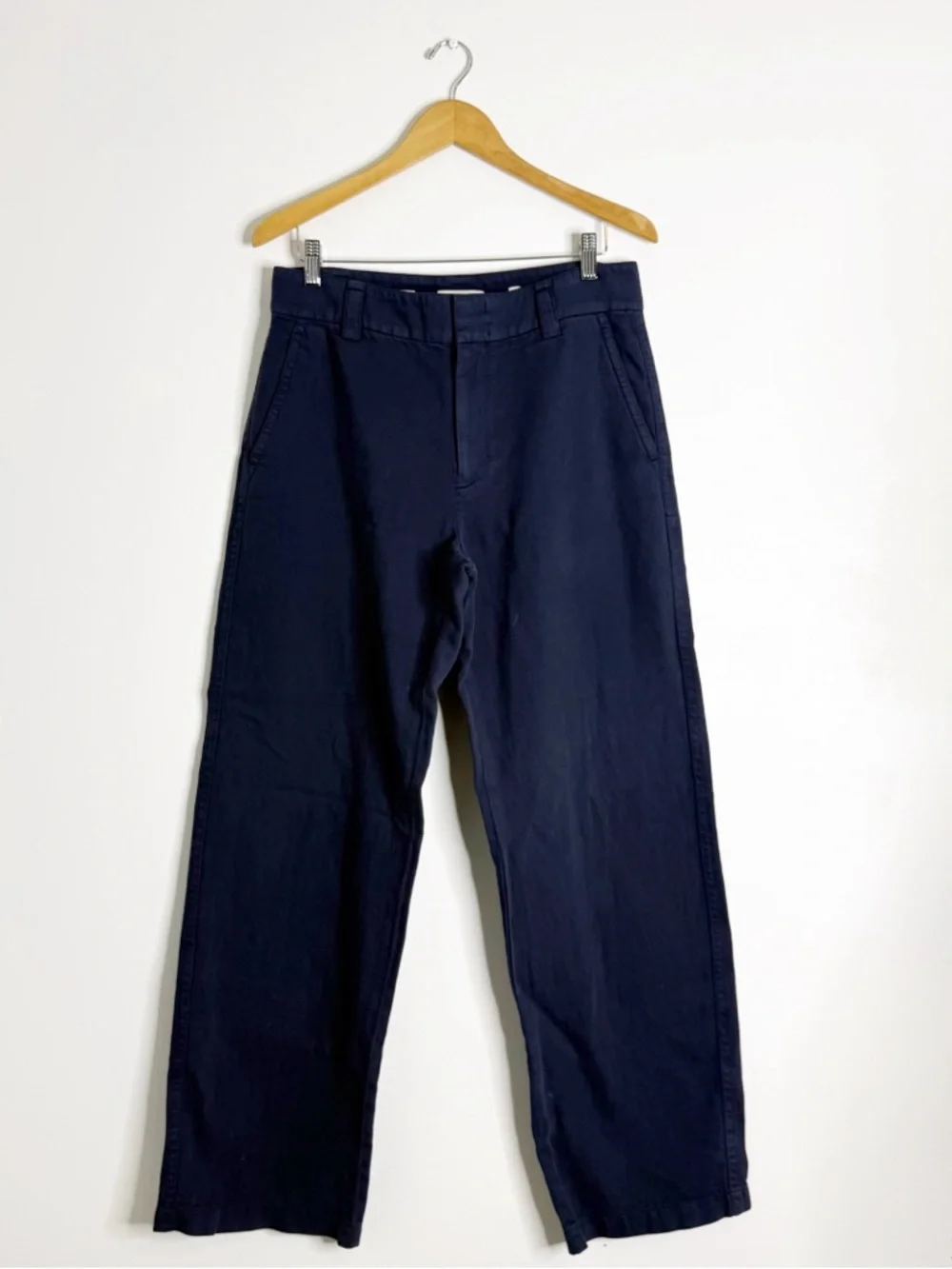 Vince Wide Leg Pants Size 10 Navy Blue High Rise Tailored Trouser Italy Fabric